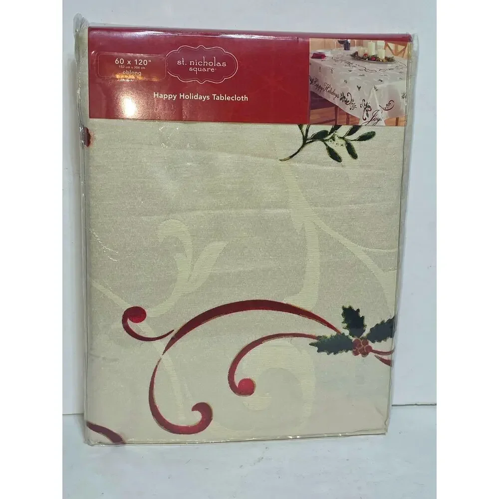 NWT St Nicholas Oblong Joy Border Happy Holiday Tablecloth 60x120